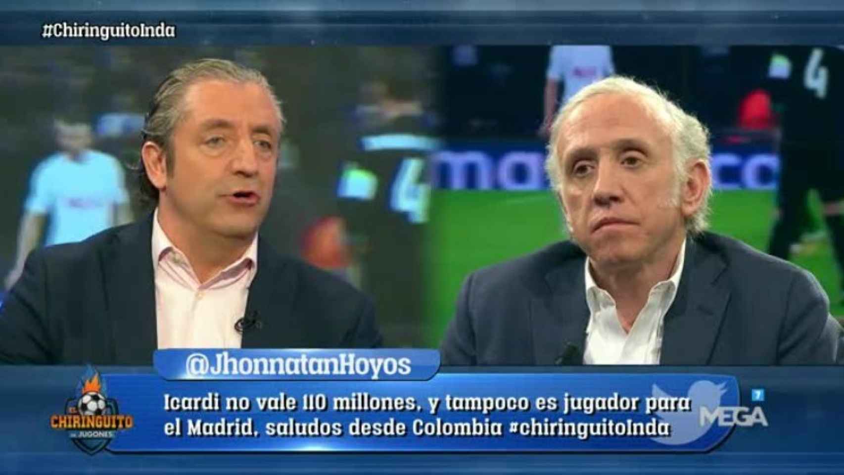 Josep Pedrerol discute con Eduardo Inda en El Chiringuito. Foto: Twitter (@elchiringuitotv)