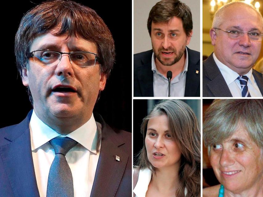 De i. a d. y de arriba a abajo: Puigdemont , Antoni Comin, Lluís Puig , Meritxell Serret y Clara Ponsatí.