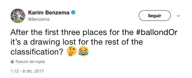 El enfado de Benzema por la clasificación del Balón de Oro
