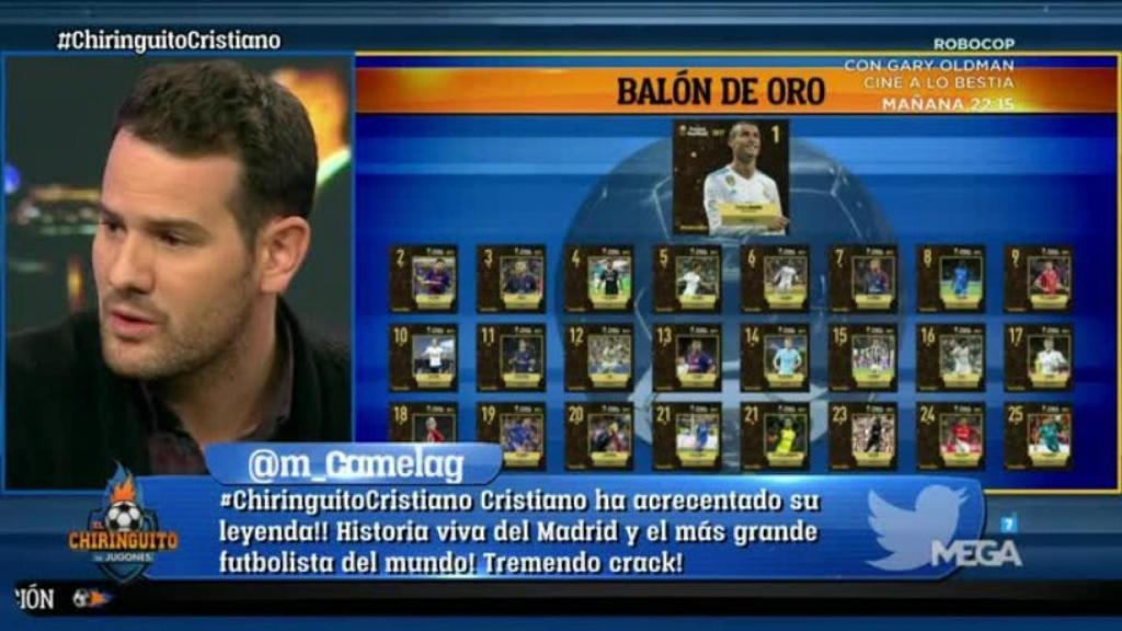 Quim critica el Balón de Oro después de ganarlo Cristiano. Foto: Twitter (@elchiringuitotv).