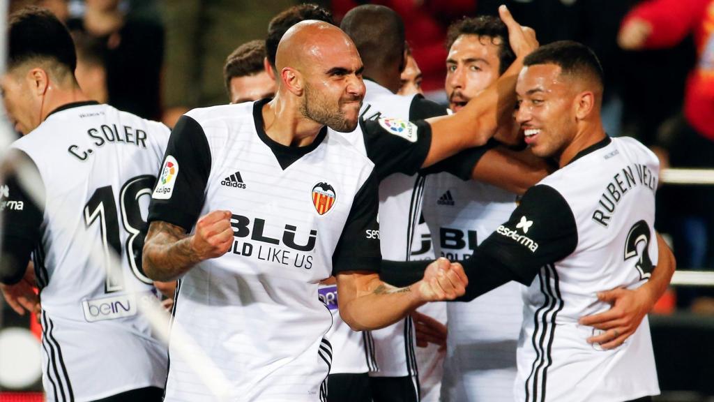 Zaza celebra su gol en el Valencia - Celta de Vigo.