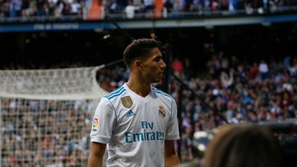 Achraf, tras marcar al Sevilla. Foto: Pedro Rodríguez / El Bernabéu