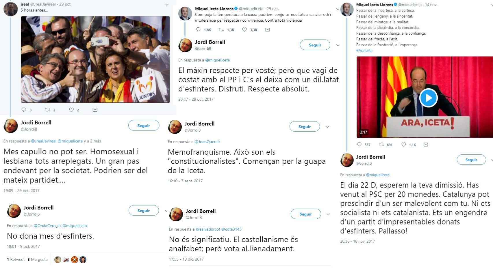 Los tuits vejatorios de Jordi Hernández Borrell.