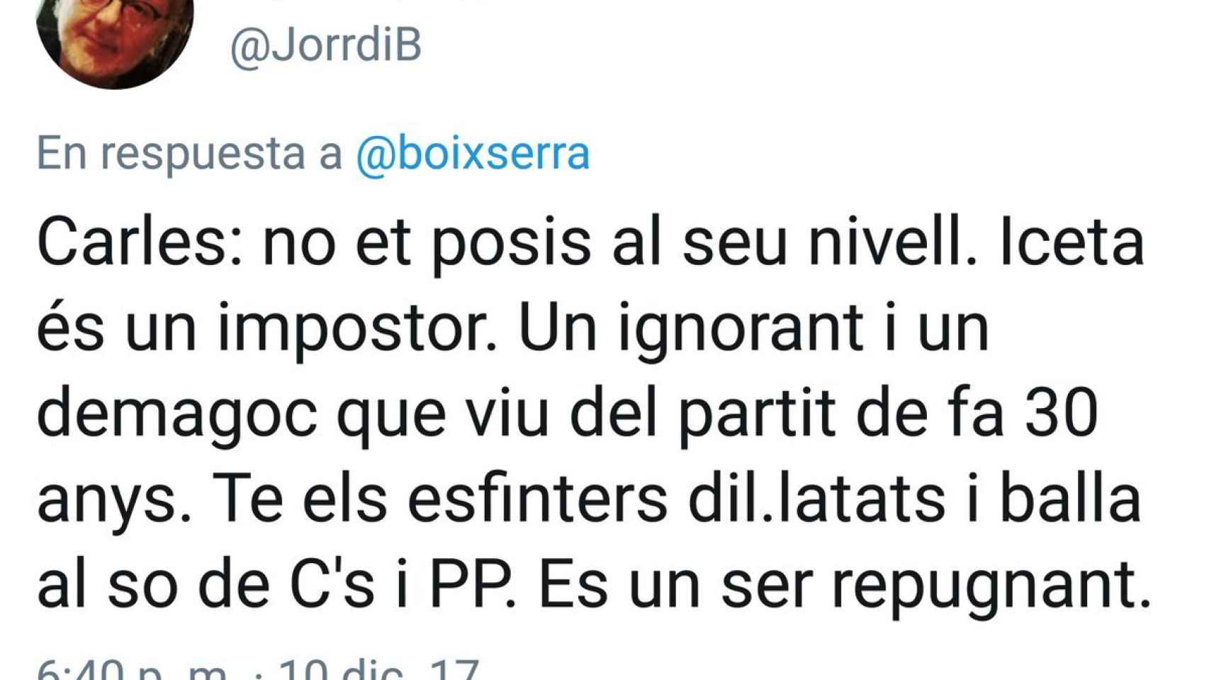 Tuit del profesor Borrell contra Miquel Iceta.