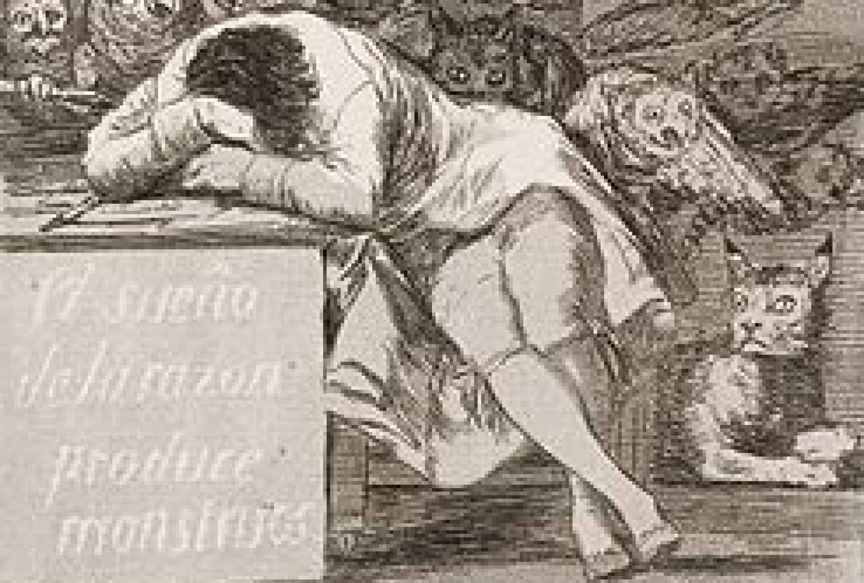 Grabado 43  de los Caprichos de Goya: El sueño de la razón produce monstruos.
