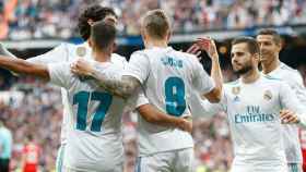 El Madrid celebra el gol de Kroos