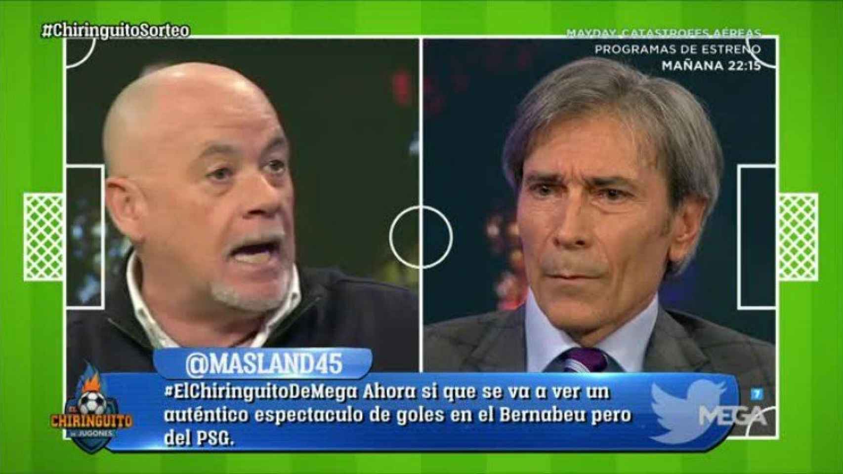 Alfredo Duro debate en El Chiringuito con el Lobo Carrasco. Foto Twitter (@elchiringuitotv)
