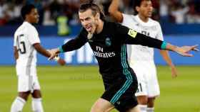 Bale celebra su gol con el Madrid
