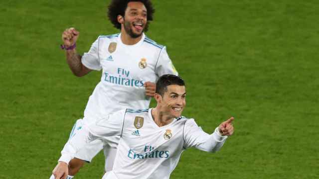 Cristiano Ronaldo celebra su gol con el Real Madrid.