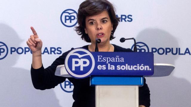 Soraya Sáenz de Santamaría en un mitin del PP en Girona.