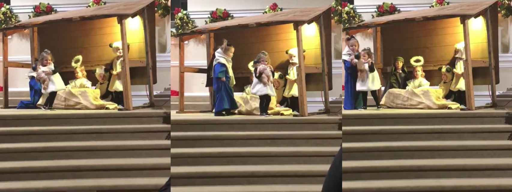 Una niña roba al niño Jesús de un Belén viviente y se pelea con la Virgen