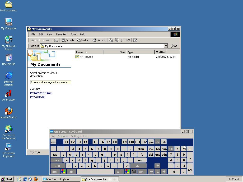 windows 2000 emulador navegador web teclado en pantalla documentos