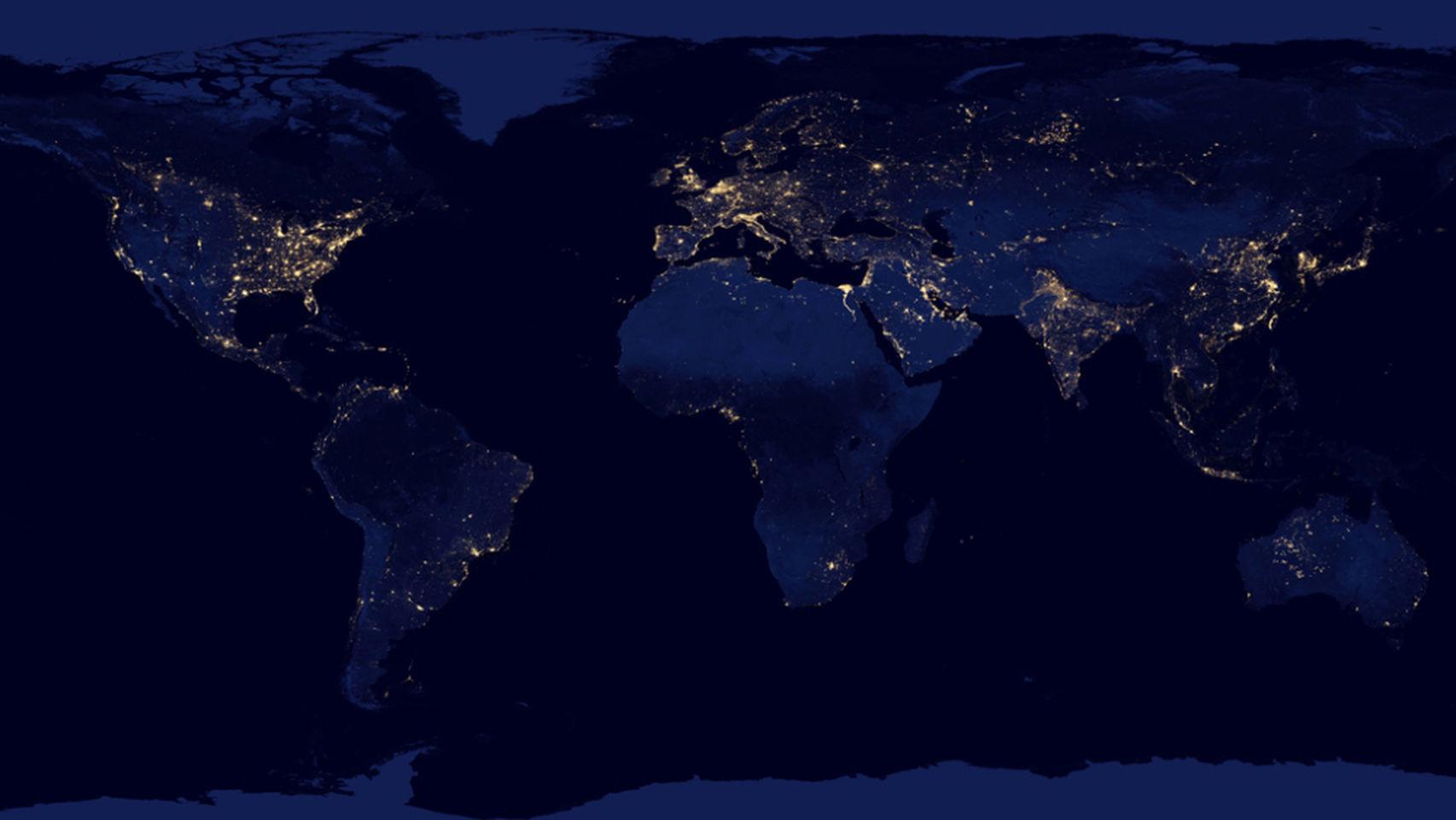 El mapa de la contaminación luminosa en la Tierra.