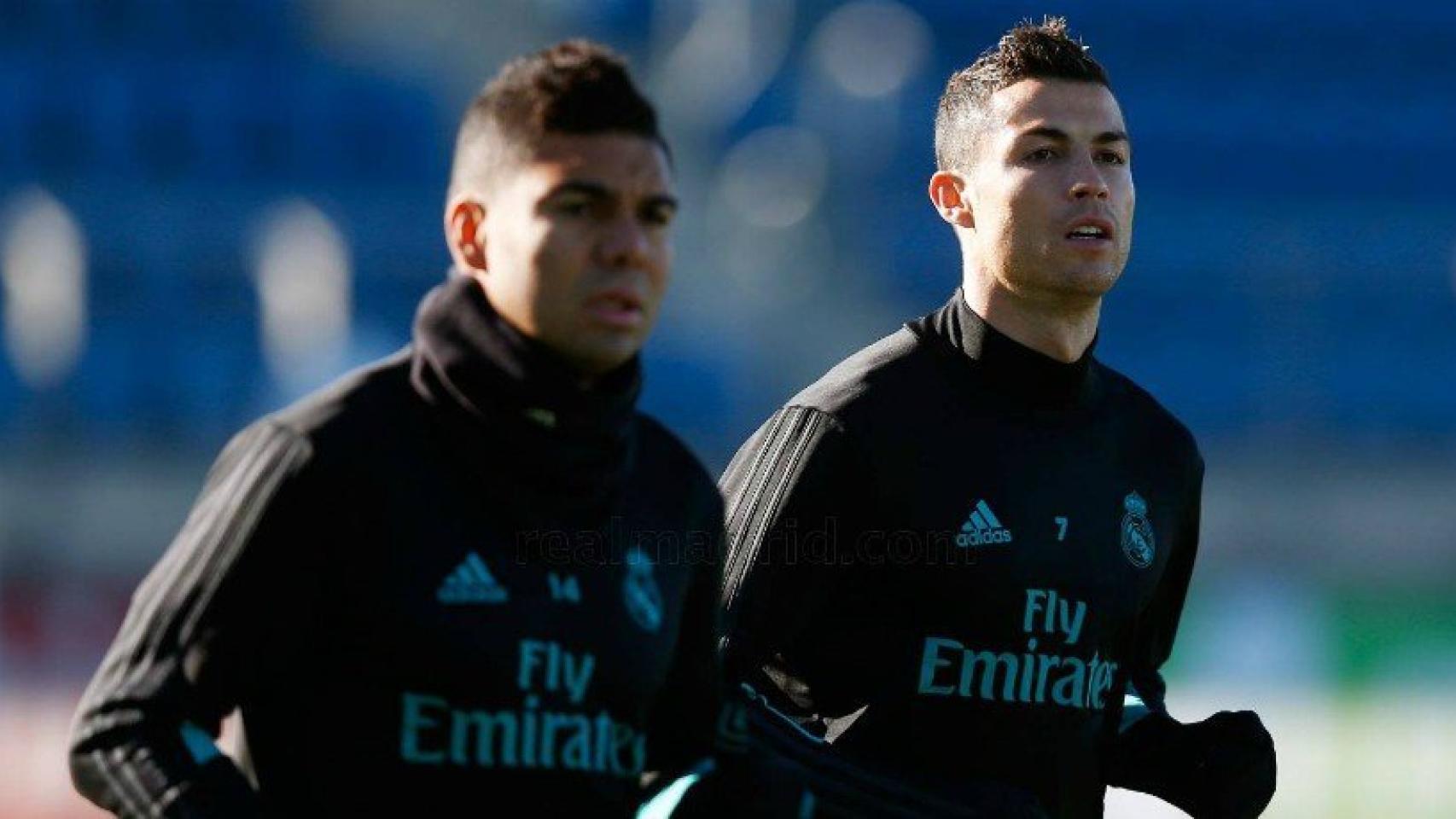 Casemiro y Cristiano durante el entrenamiento