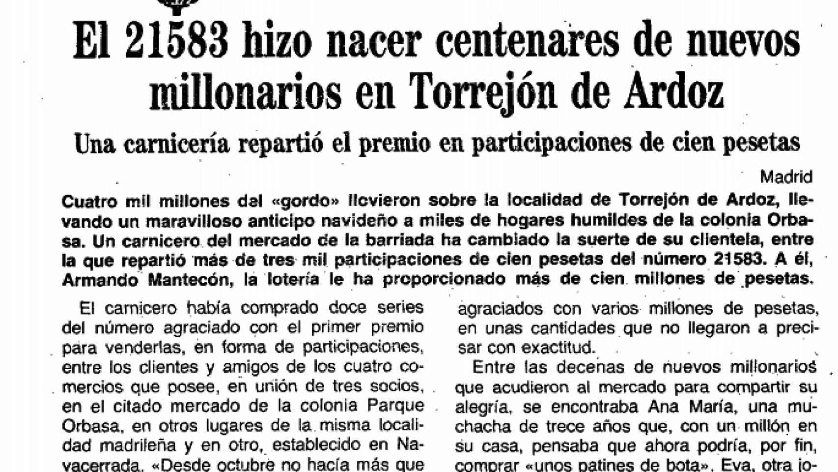 En la hemeroteca de ABC, el día que la familia de loteros García repartió el otro premio Gordo en 1988