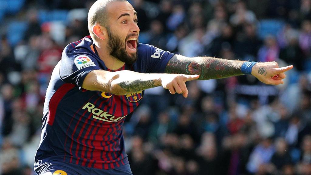 Aleix Vidal celebrando su gol, el tercero del Barça.