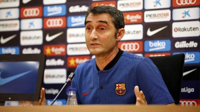 Valverde en rueda de prensa. Foto: Twitter (@FCBarcelona_es)