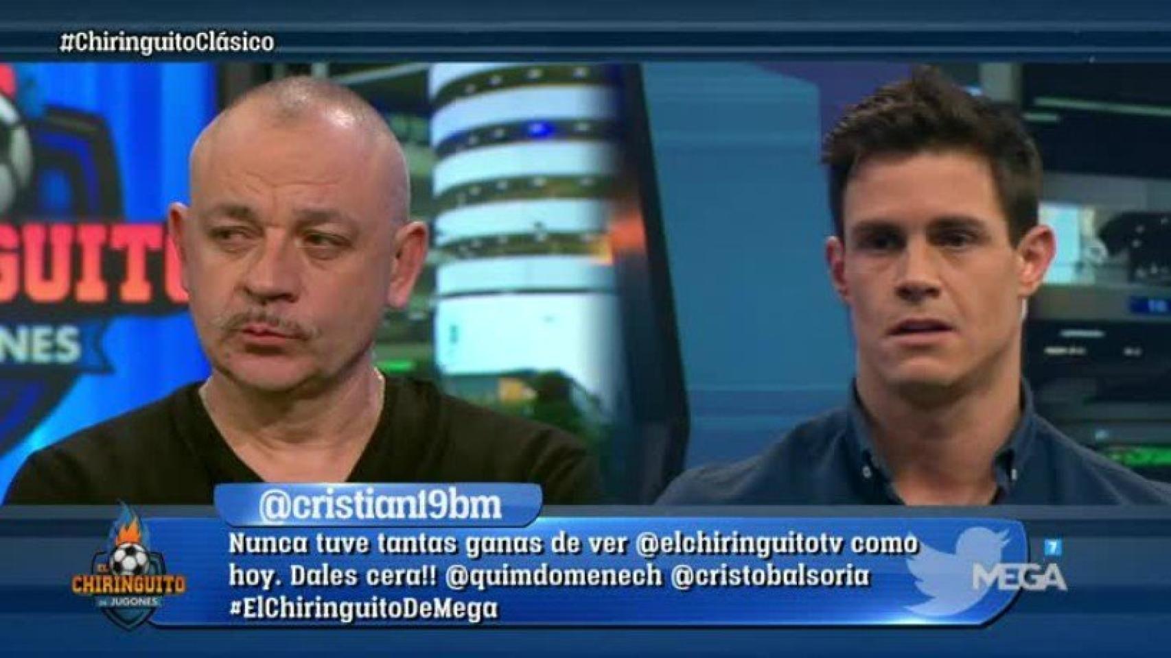 Edu Aguirre debate con Hermel en El Chiringuito. Foto Twitter (@elchiringuitotv)