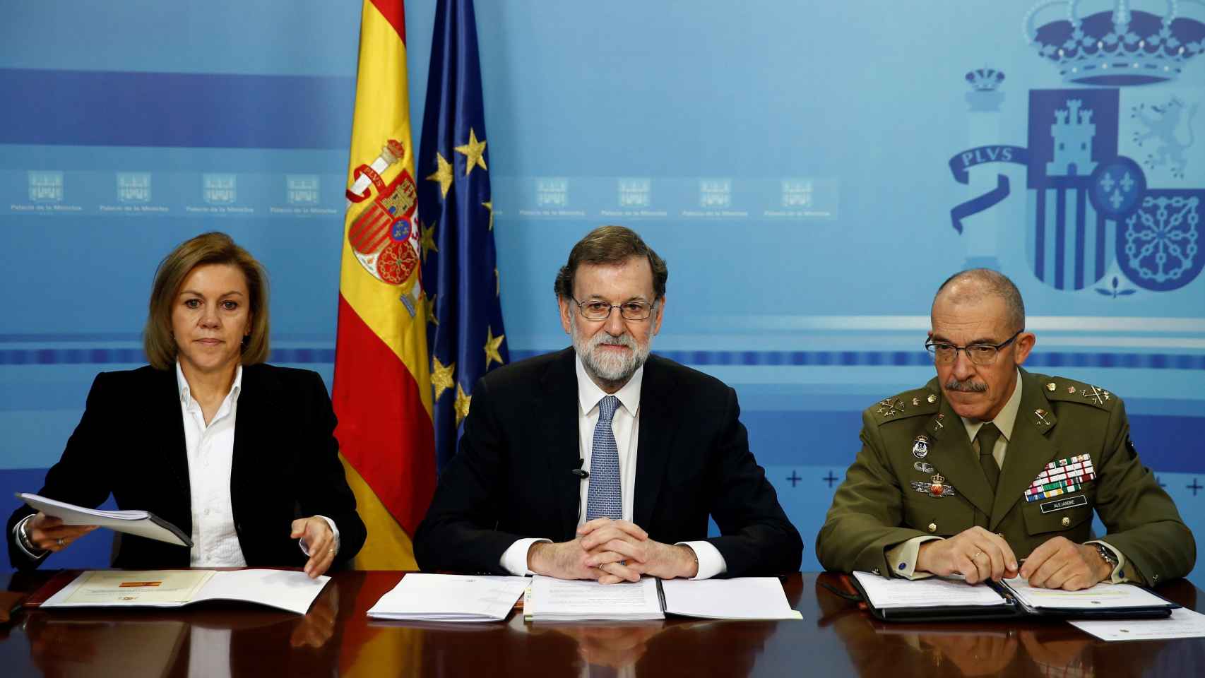 Cospedal, Rajoy y el general Fernando Alejandre.