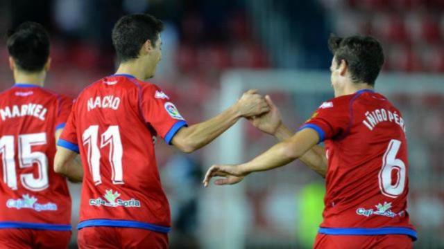 El Numancia celebra un gol. Foto Twitter (@cdnumancia)