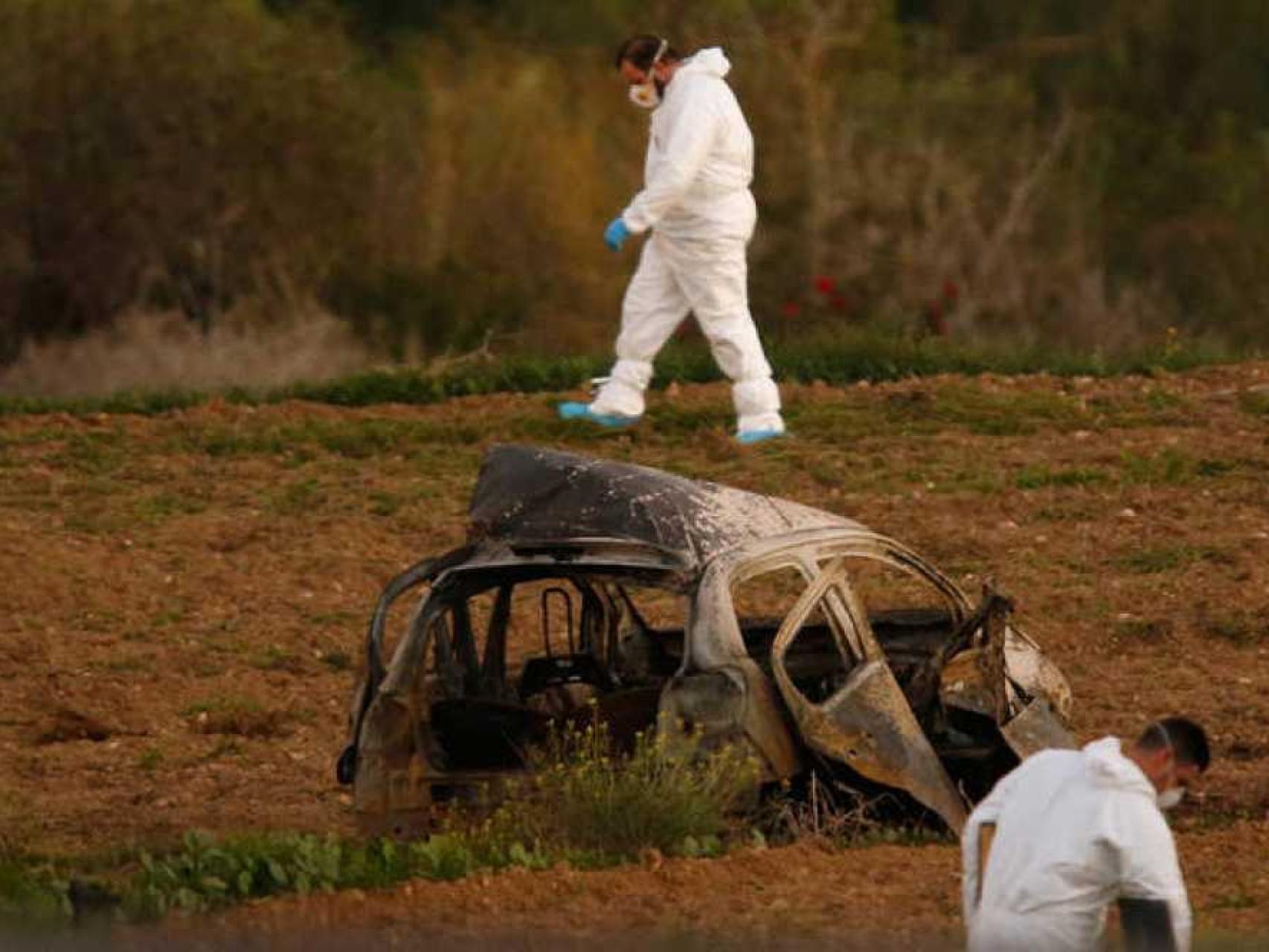 El coche calcinado de Daphne Caruana.