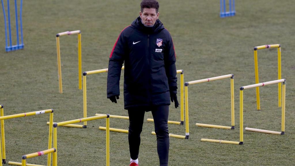 Simeone, en el entrenamiento del Atlético de Madrid.
