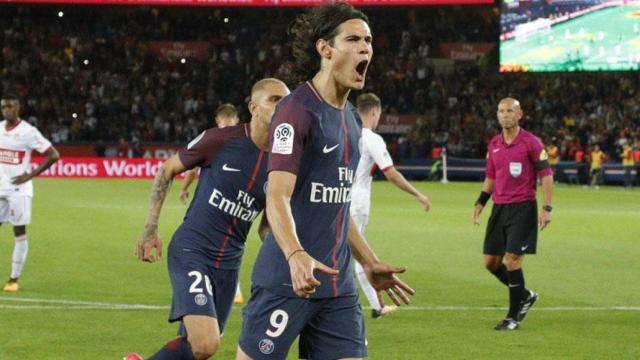 Cavani celebra un gol con el PSG. Foto: psg.fr