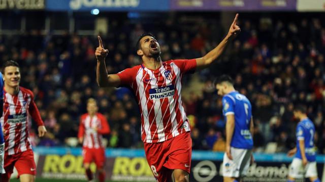 Diego Costa celebra su gol con el Atlético de Madrid ante el Lleida.