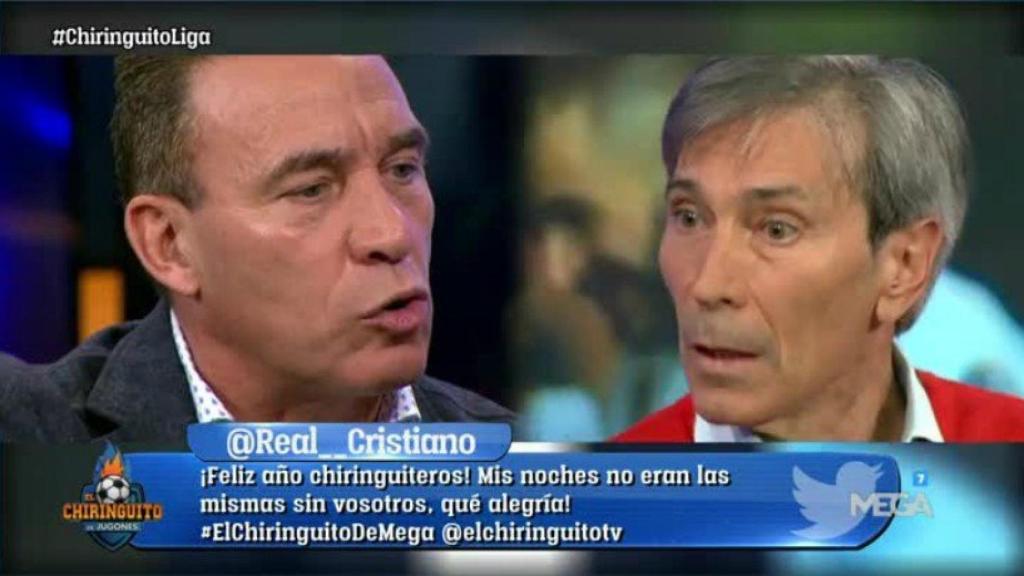 Lobo Carrasco debate con Paco Buyo en El Chiringuito. Foto: Twitter (@elchiringuitotv)