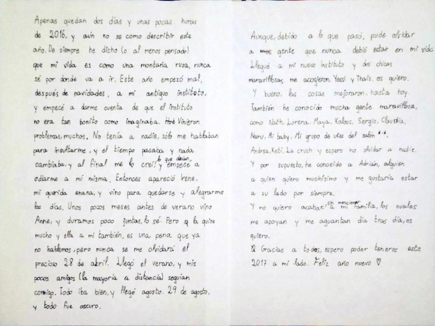 Reproducción del escrito de Lucía encontrado por su madre días después del suicidio de la niña.
