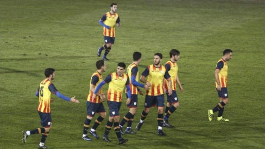 La selección catalana celebra un gol en el partido del 2016 ante Túnez. Foto: fcf.cat