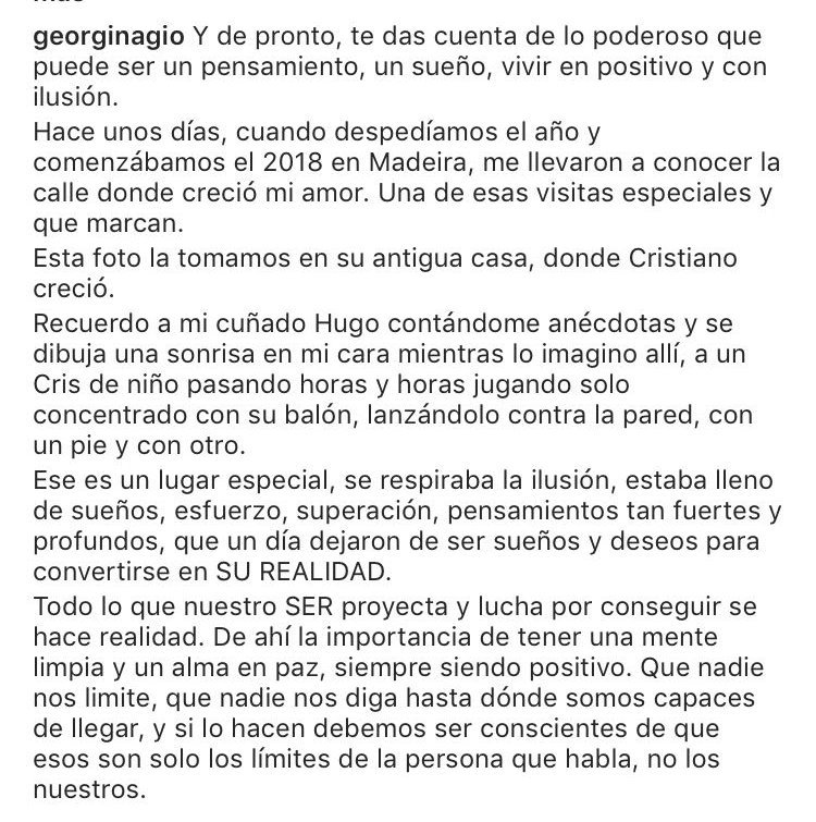 El mensaje de amor de Georgina en el que desvela el lado más íntimo de Cristiano