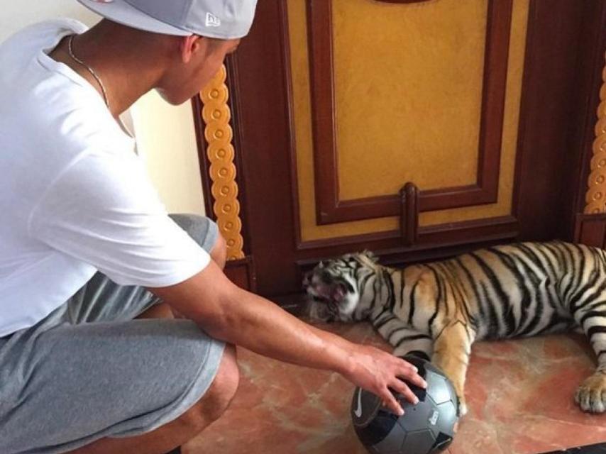 Faiq Bolkiah con su tigre.