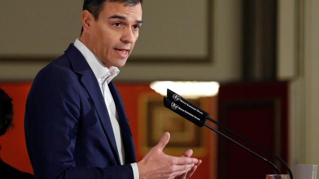 Pedro Sánchez en la presentación de sus propuestas para financiar las pensiones.