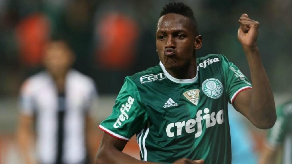 Yerry Mina celebra un gol marcado con el Palmeiras. Foto: palmeiras.com.br