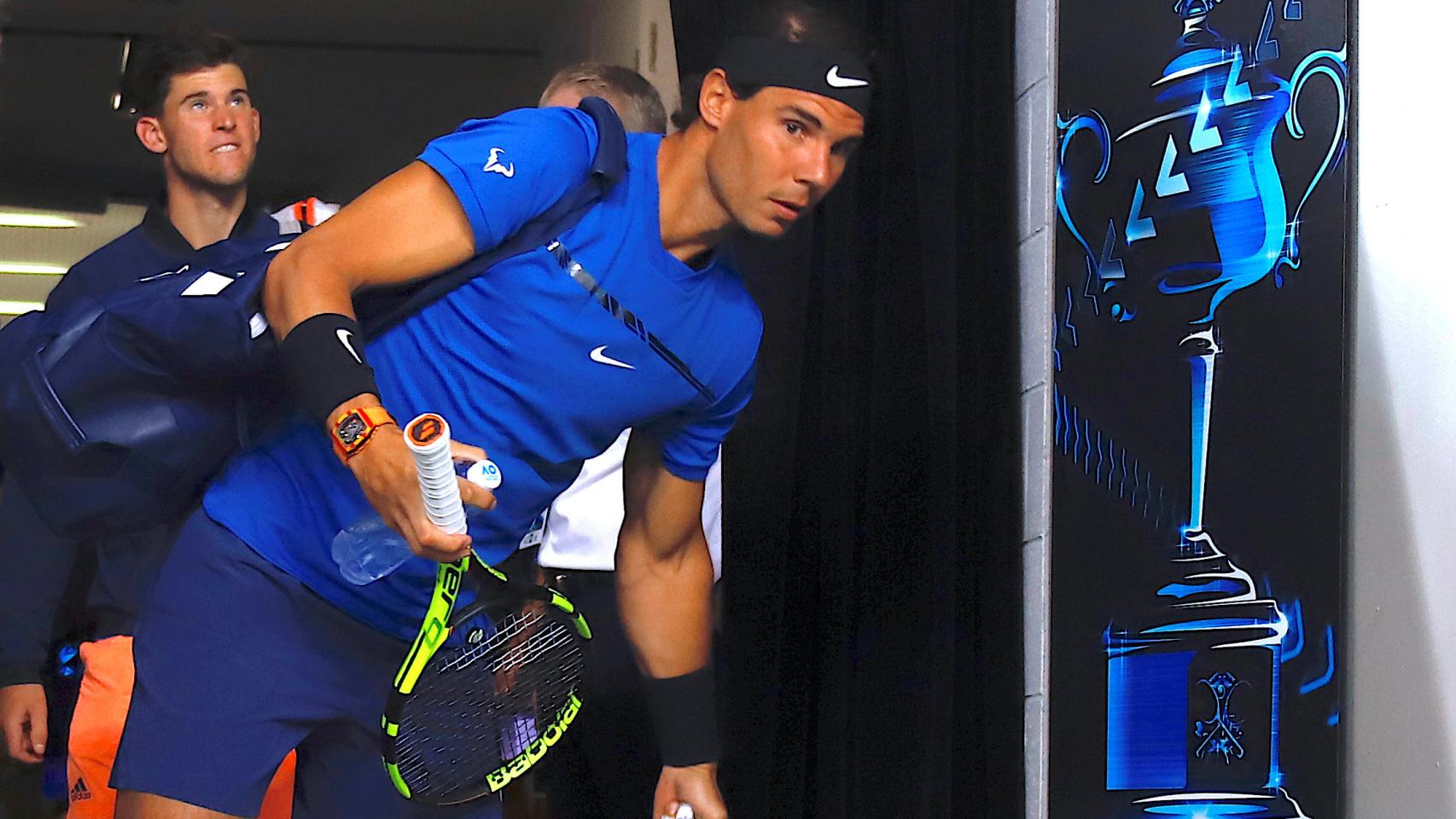 Nadal y Thiem, antes de salir a la pista Margaret Court.