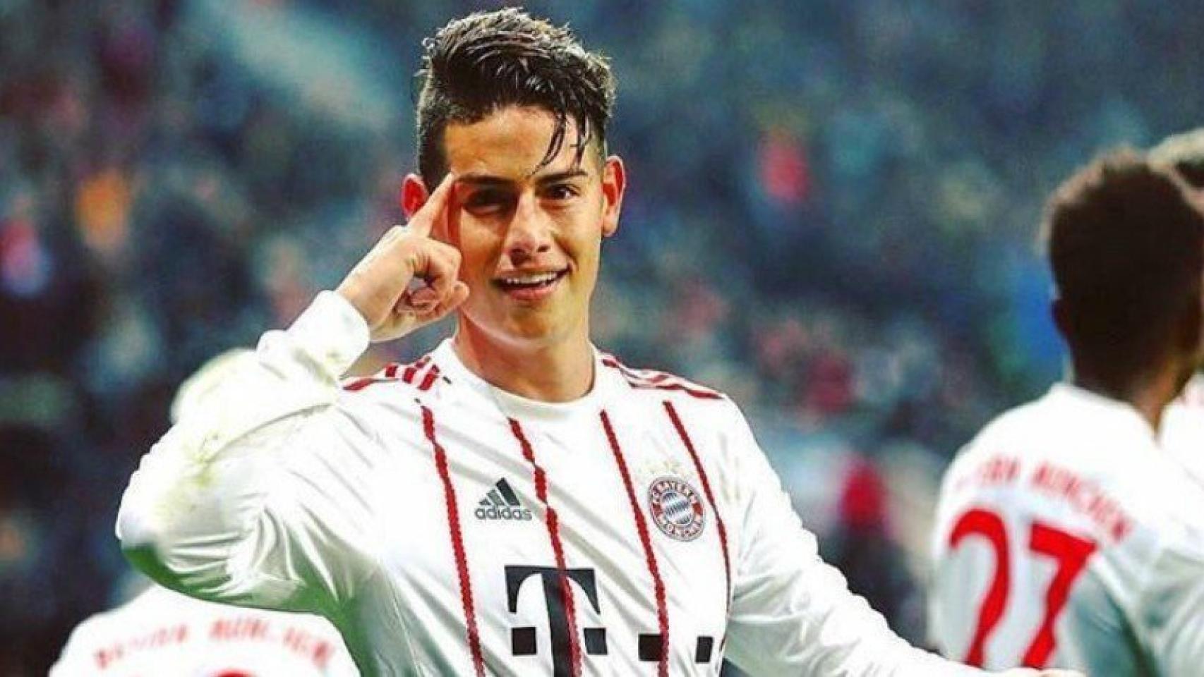 James Rodríguez celebra su gol ante el Leverkusen. Foto: Twitter (@jamesrodriguez)