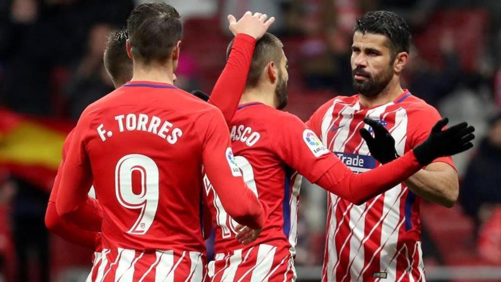 Los jugadores del Atlético celebran un gol.