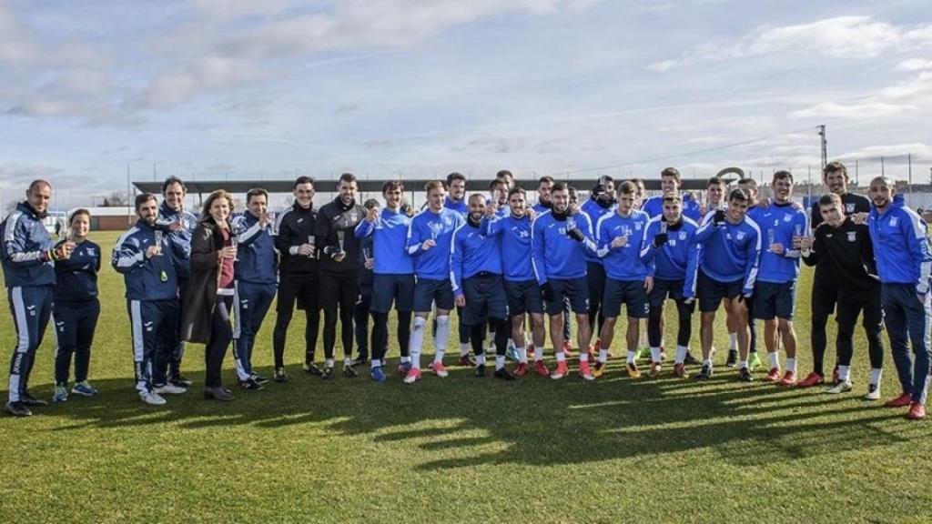 El Leganés celebra el emparejamiento contra el Madrid. Foto: Twitter (@CDLeganés).