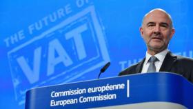 El comisario Moscovici, durante la presentación de la reforma del IVA