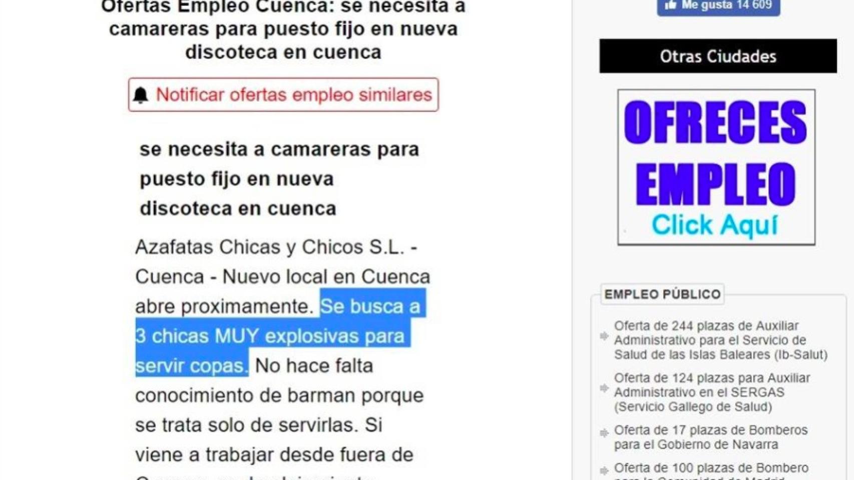 Polémica oferta de empleo