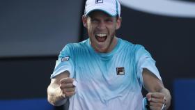 Schwartzman, celebrando su victoria ante Dolgopolov.