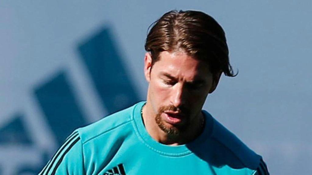 Sergio Ramos, en un entrenamiento del Real Madrid