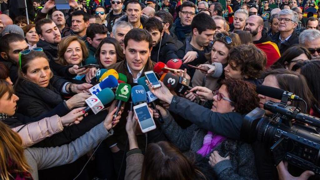 Rivera, en la manifestación de Jusapol en Barcelona.