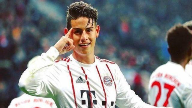 James Rodríguez celebra su gol ante el Leverkusen. Foto: Twitter (@jamesrodriguez)