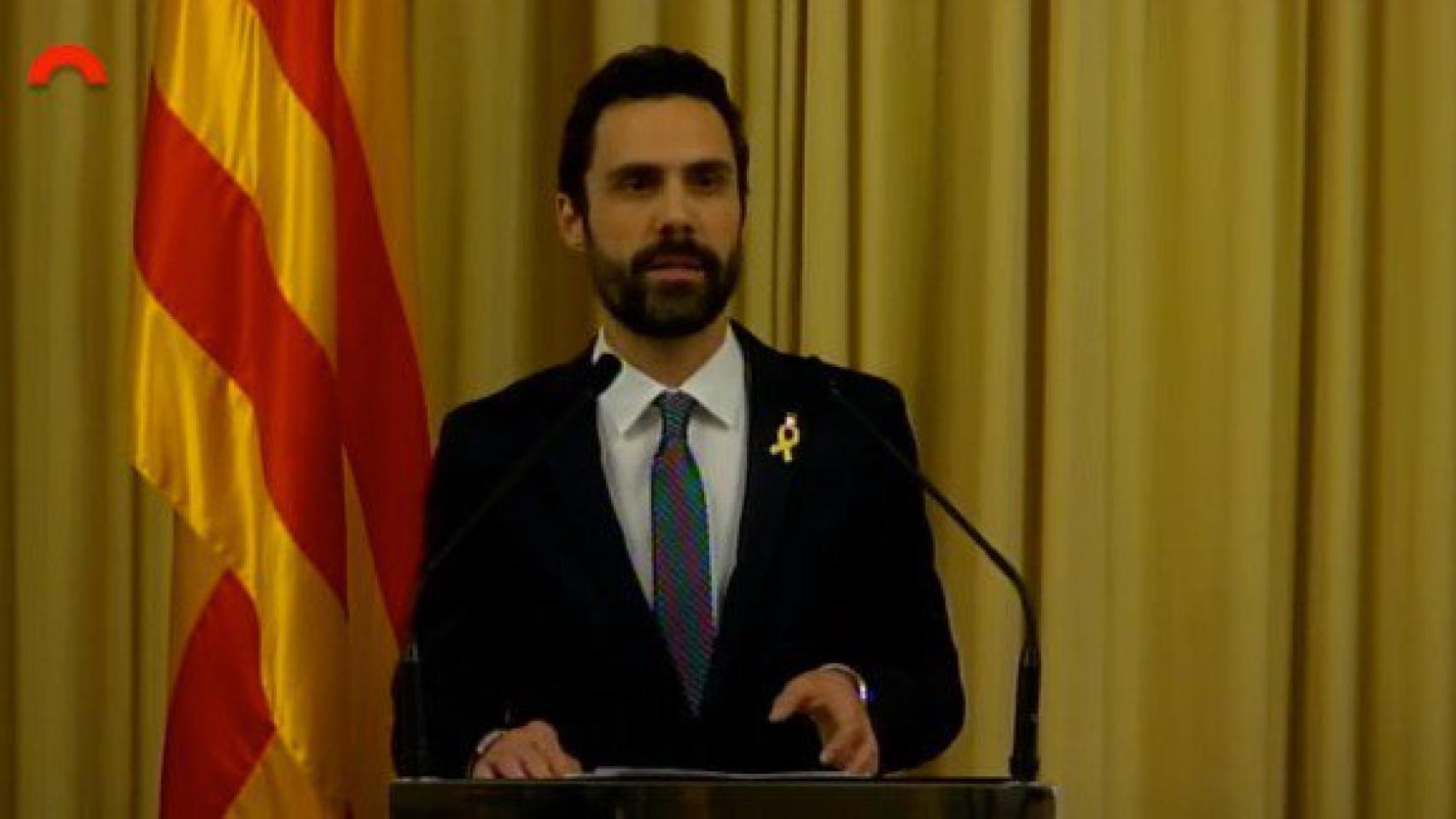 Roger Torrent, durante el anuncio de la candidatura de Puigdemont.