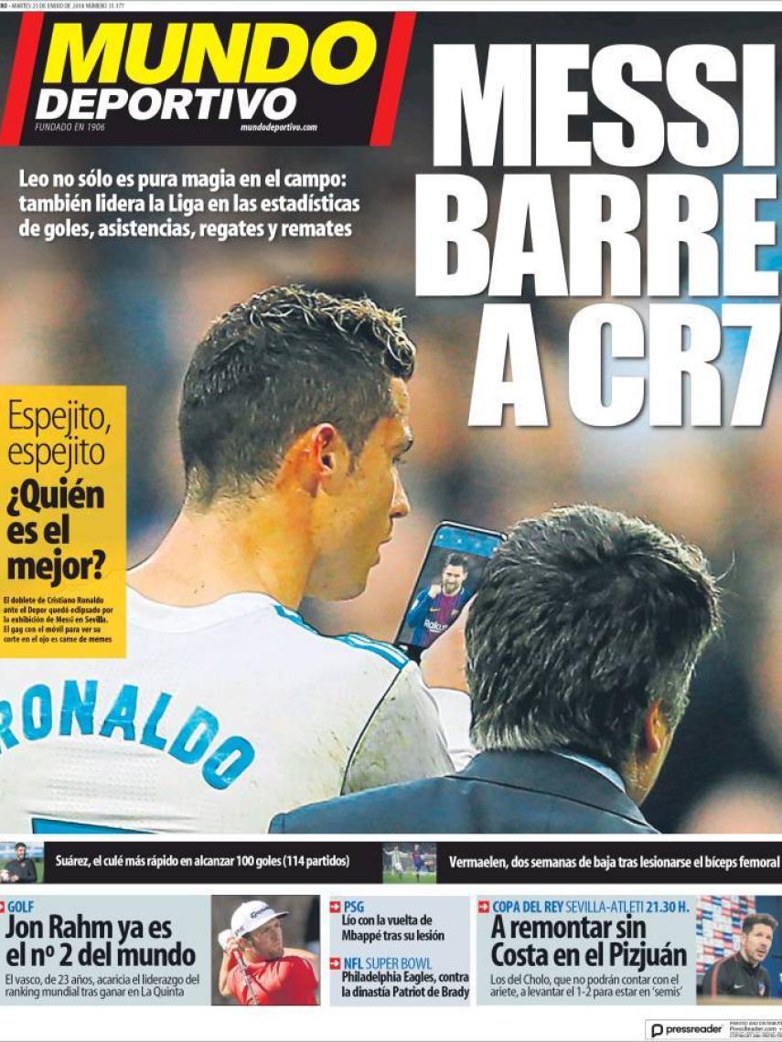 Portada de Mundo Deportivo del martes 23 de enero de 2018.