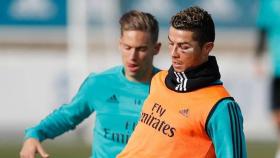 Cristiano y Marcos Llorente, en el entrenamiento