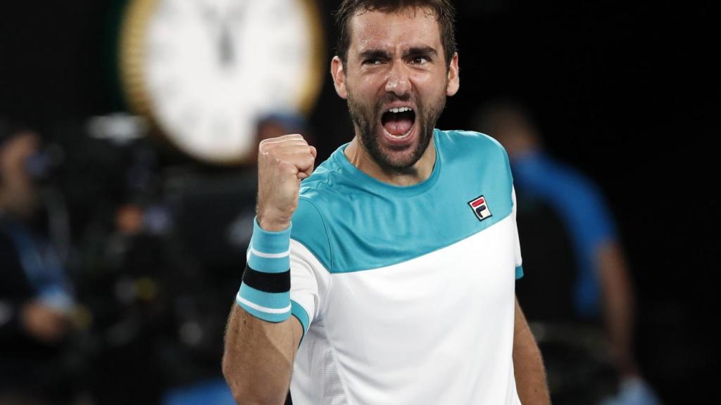 Cilic, celebrando un punto ante Nadal.