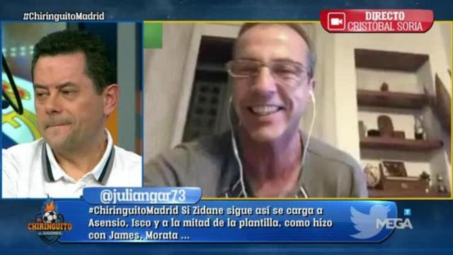 Cristóbal Soria conecta con El Chiringuito. Foto: Twitter (@elchiringuitotv)